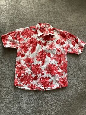 Men's Casual Red Floral Button-Down Shirt - Runs BIG